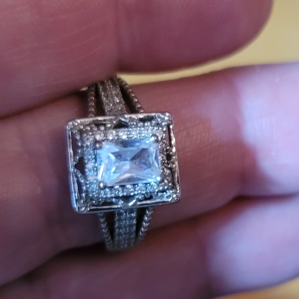 Sterling Silver Ring With Rectangular Solitaire- Size 10